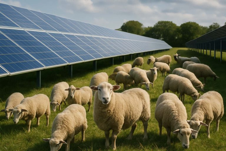Får att beta under den stora solfarm i Prestons banbrytande gröna energiplan